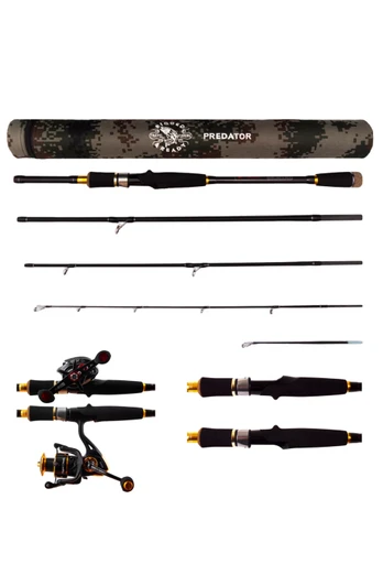 Predator Baitcaster Spin Travel Fishing Rod+Case - Black
