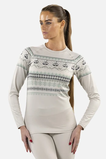 Cozy Womens CarbonDri® Crew Neck Base Layer - Stone Fairisle