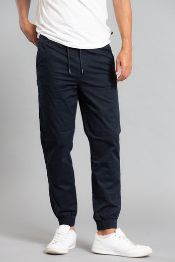 Cotton Mens Cuffed Trouser - Navy