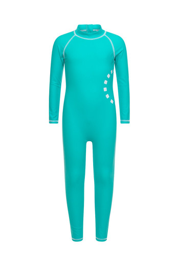 Kids Long All In One Swimsuit - Turquoise/white