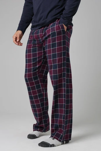 Mens Cotton Checked Pyjama Trousers - Purple