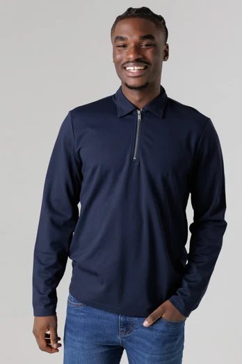 Mens 1/4 Zip Fleece Jumper with Smart Collar - Navy