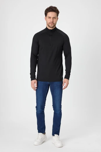Bora Men's 100% Merino 1/4 Zip Long Sleeve Top - Black