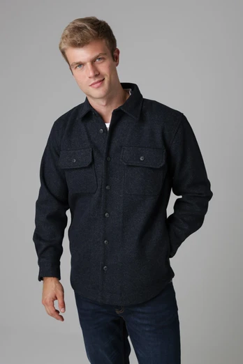 Mens Brushed Back Fleece Long Sleeve Shirt - Navy