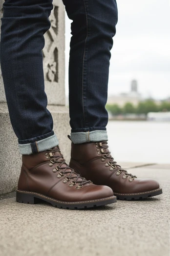 Marble Mens Leather Lace Up Boots - Brown
