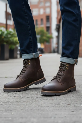 Manchester Mens Premium Leather Lace Up Boots - Brown