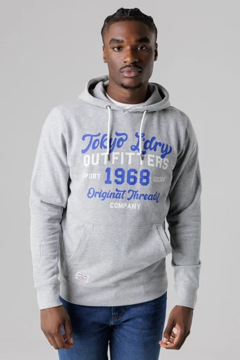 Mens Cotton Blend Drawcord Hoody - Light Grey