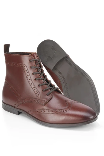 Putridge Mens Premium Leather Lace Up Boots - Wine