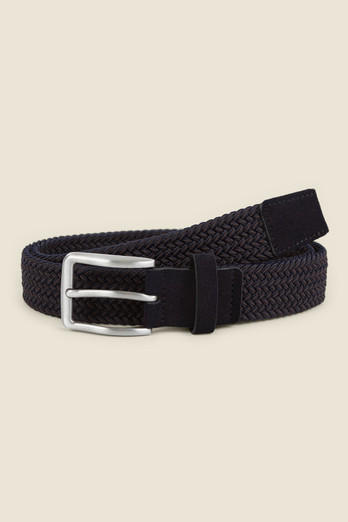 Mens Stitch Detail Woven Casual Stretch Belt - Navy