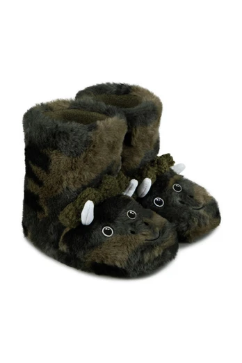 Kids Dino Boot Slippers - Khaki