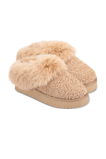 Icons Womens Borg Platform Mule With Chunky Sole - Camel