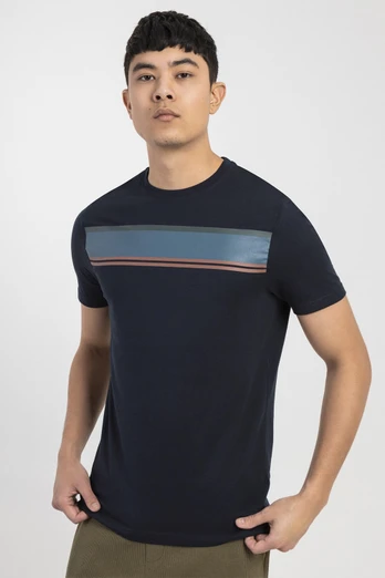 Mens Printed Stripe T-Shirt - Navy