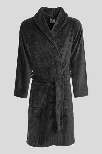 Kensal Mens Herringbone Fleece Dressing Gown - Charcoal