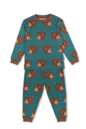 Kids 100% Cotton Bear Print Pyjamas - Green