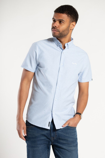 Cotton Mens Short Sleeved Button-Up Oxford Shirt - Light Blue