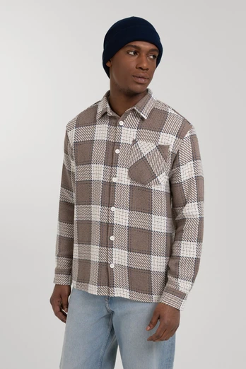 Mens Check Overshirt - Brown