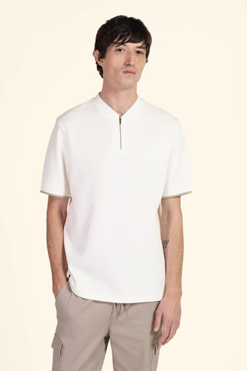 Mens Heavy T-Shirt With Baseball Collar - White