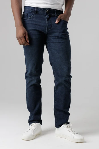 Mens Straight Fit Cotton Blend Jeans - Dark Blue