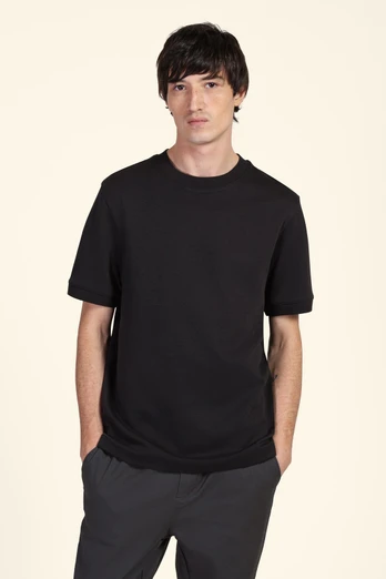 Mens Heavy T-Shirt With Ribbed Details - Black