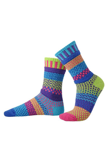 Unisex Mismatched Striped Pattern Crew Sock - Bluebell