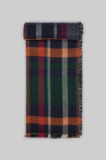 Cowfold Mens Navy Reversible Oversized Check Scarf - Navy