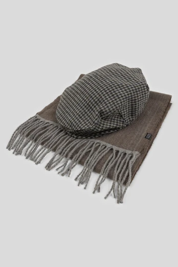 Bepton Mens Flat Cap and Soft-Touch Scarf Set - Brown