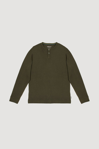 Mens Waffle Textured Long Sleeve Henley T-Shirt - Moss