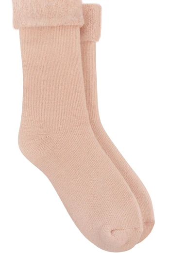 Womens Brushed Thermal Bed Socks - Dusky Pink