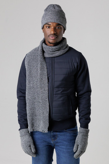 Mens Knit Hat, Scarf and Gloves Set - Black
