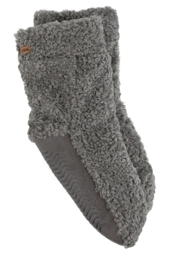 Womens Faux Fur Bootie Slipper Socks - Charcoal