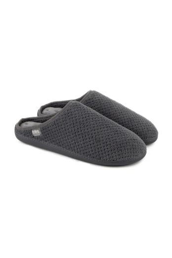 Mens Swept Back Popcorn Mule Slipper - Grey
