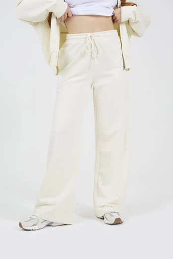 Cotton Blend Womens Wide Leg Joggers - Cream