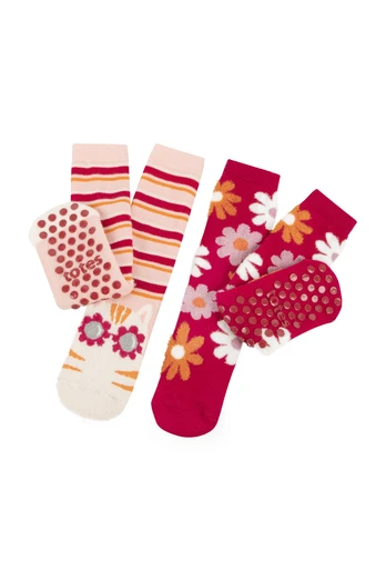 Kids Original Slipper-Sox Twin Pack - Cat / Flower