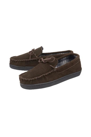 Mens Joshua Shaun Leather Moccasin Slippers - Brown