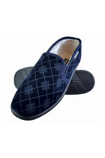 Mens Memory Foam Checked Moccasin Slippers - Blue