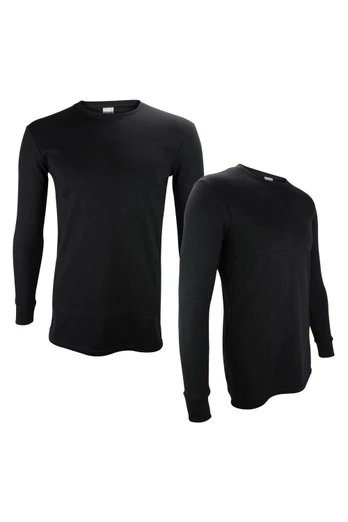 2 Pack Mens Thermal Fleece Base Layer Top - Black