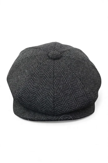 Mens Peaky Blinders Grey Tweed Flat Baker Hat - Charcoal
