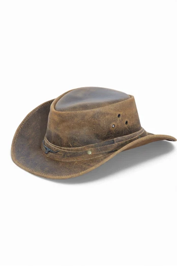 Mens Cowboy Aussie Real Leather Australian Hat - Brown