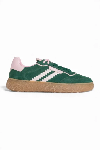 Womens Leopard Leather Stripe Lace Up Sneakers - Green