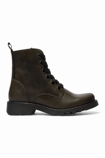 Womens RAGI539 Casual Rug Leather Lace-up Boots - Green