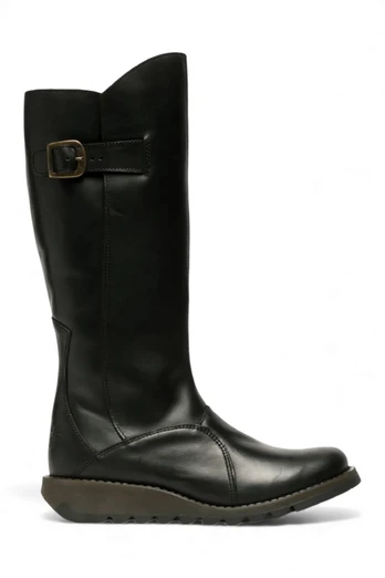 Womens MOL 2 Leather Heel Knee High Zip Up Boots - Black