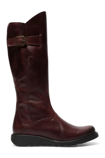 Womens MOL 2 Leather Heel Knee High Zip Up Boots - Burgundy