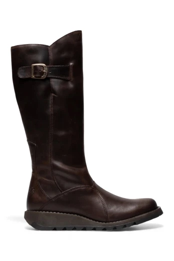 Womens MOL 2 Leather Heel Knee High Zip Up Boots - Brown