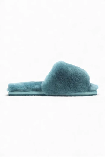 Womens Sheepskin Slippers Winter Fur Sliders - Blue