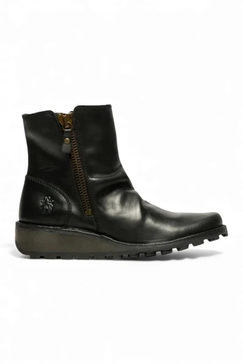 Womens MON944 Leather Heel Zip-Up Ankle Boots - Black