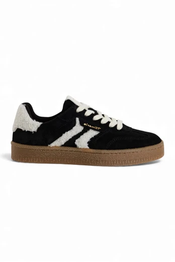 Womens Suede Leather Fashion Sneaker Trainer Shoes - Black