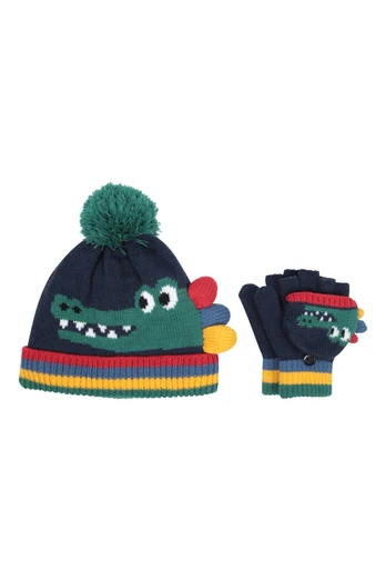 Character Kids Knitted Hat and Glove Set - Blue