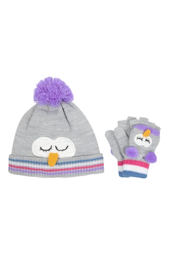 Character Kids Knitted Hat and Glove Set - Grey