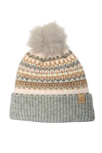 Womens Waterproof Thermal Fleece Lined Bobble Hat - Grey/ Multi