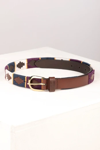 Ripon Womens Slim Leather Polo Belt - Berry/White/Navy/Gold